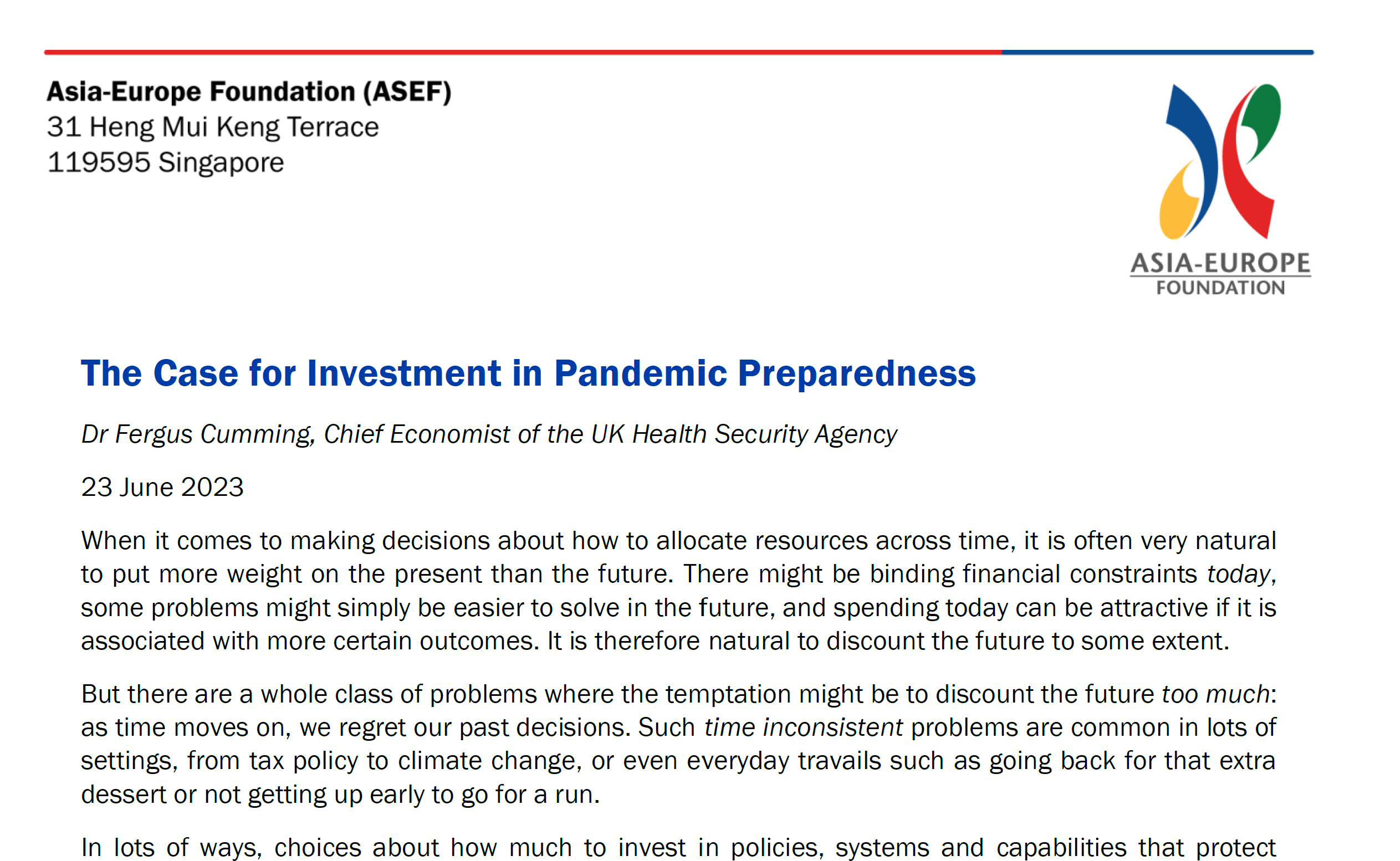 The Case for Investment in Pandemic Preparedness