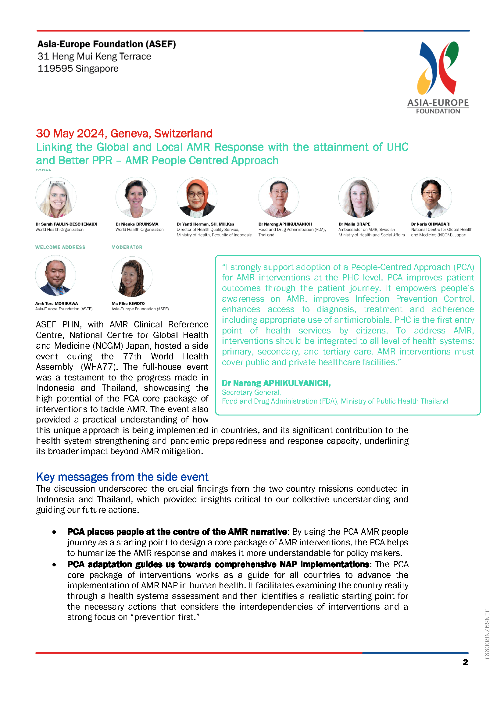 Linking the fight against Antimicrobial Resistance (AMR) with the attainment of Universal Health Coverage (UHC) and better Pandemic Preparedness and Response (PPR) – AMR People Centred Approach